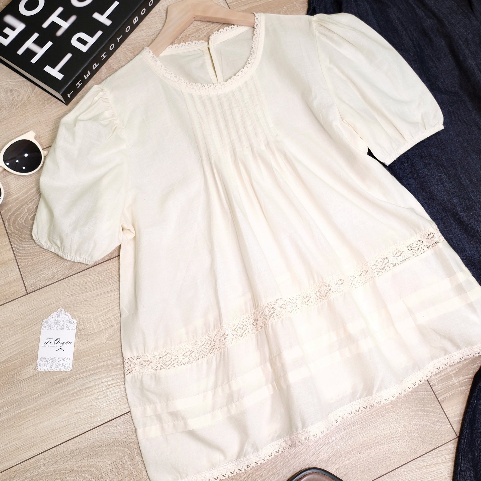 Áo Sơ Mi Cổ Tròn Viền Ren Tay Ngắn Bo Chun Nữ Tính - Thích Hợp Đi Chơi, Du Lịch - Ảnh 3