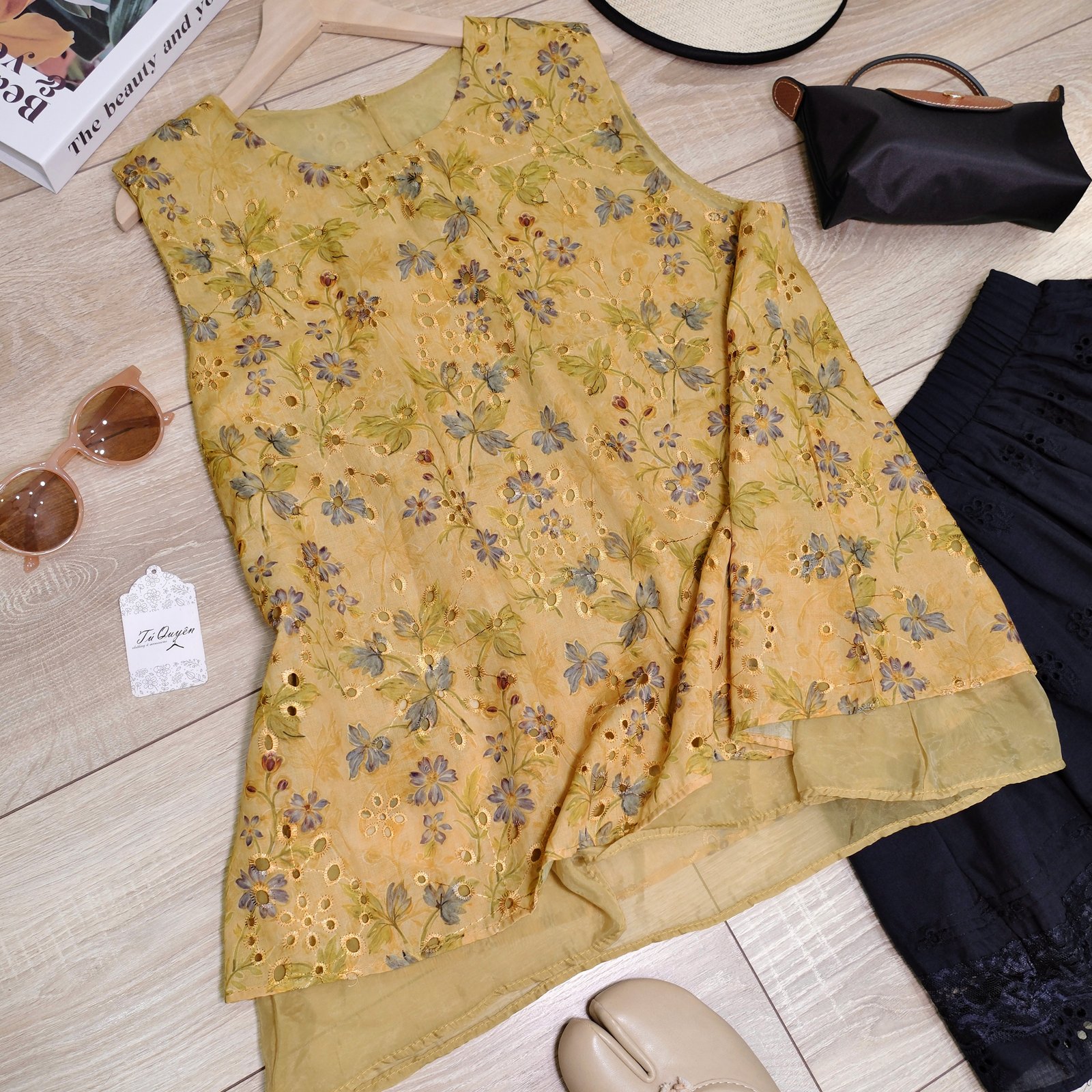 Áo Sơ Mi Hoa Cổ Tròn Sát Nách Lót Voan Thô Đi Chơi Du Lịch - Ảnh 4