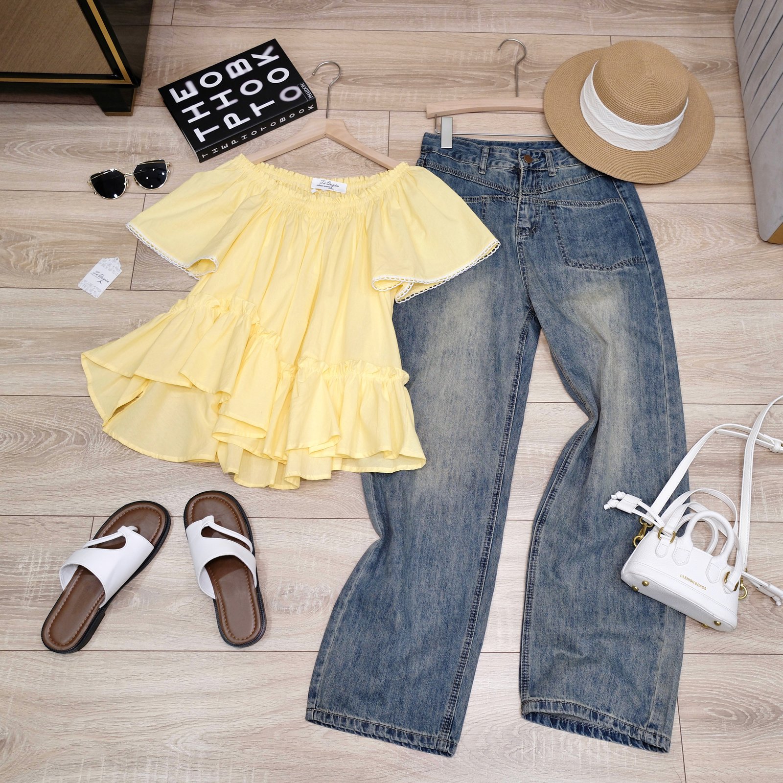 Áo Sơ Mi Cổ Vuông Bo Chun Tay Ngắn Viền Ren Chất Thô Dáng Rộng - Thanh Lịch, Đi Chơi, Đi Làm - Ảnh 6