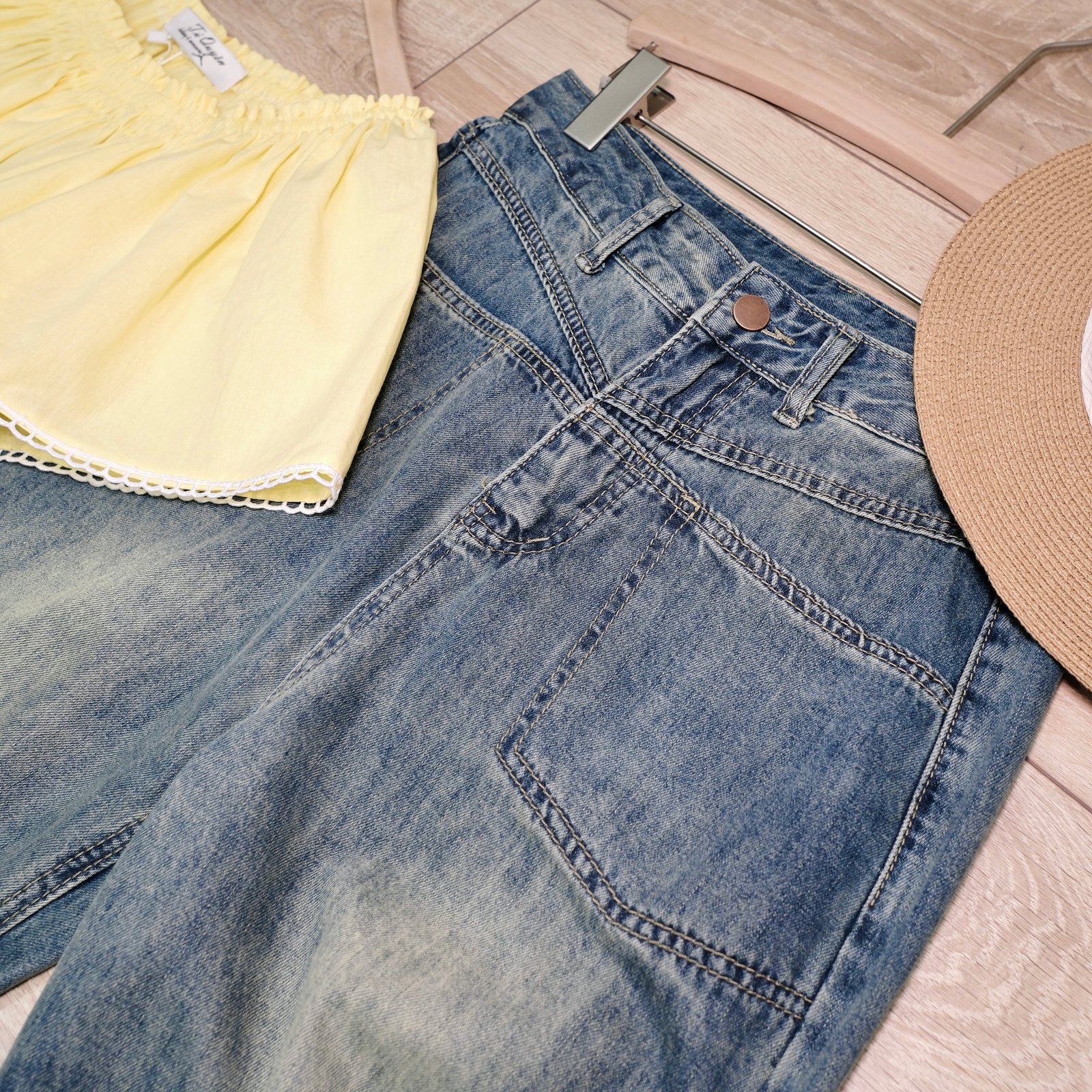 Áo Sơ Mi Cổ Vuông Bo Chun Tay Ngắn Viền Ren Chất Thô Dáng Rộng - Thanh Lịch, Đi Chơi, Đi Làm - Ảnh 7