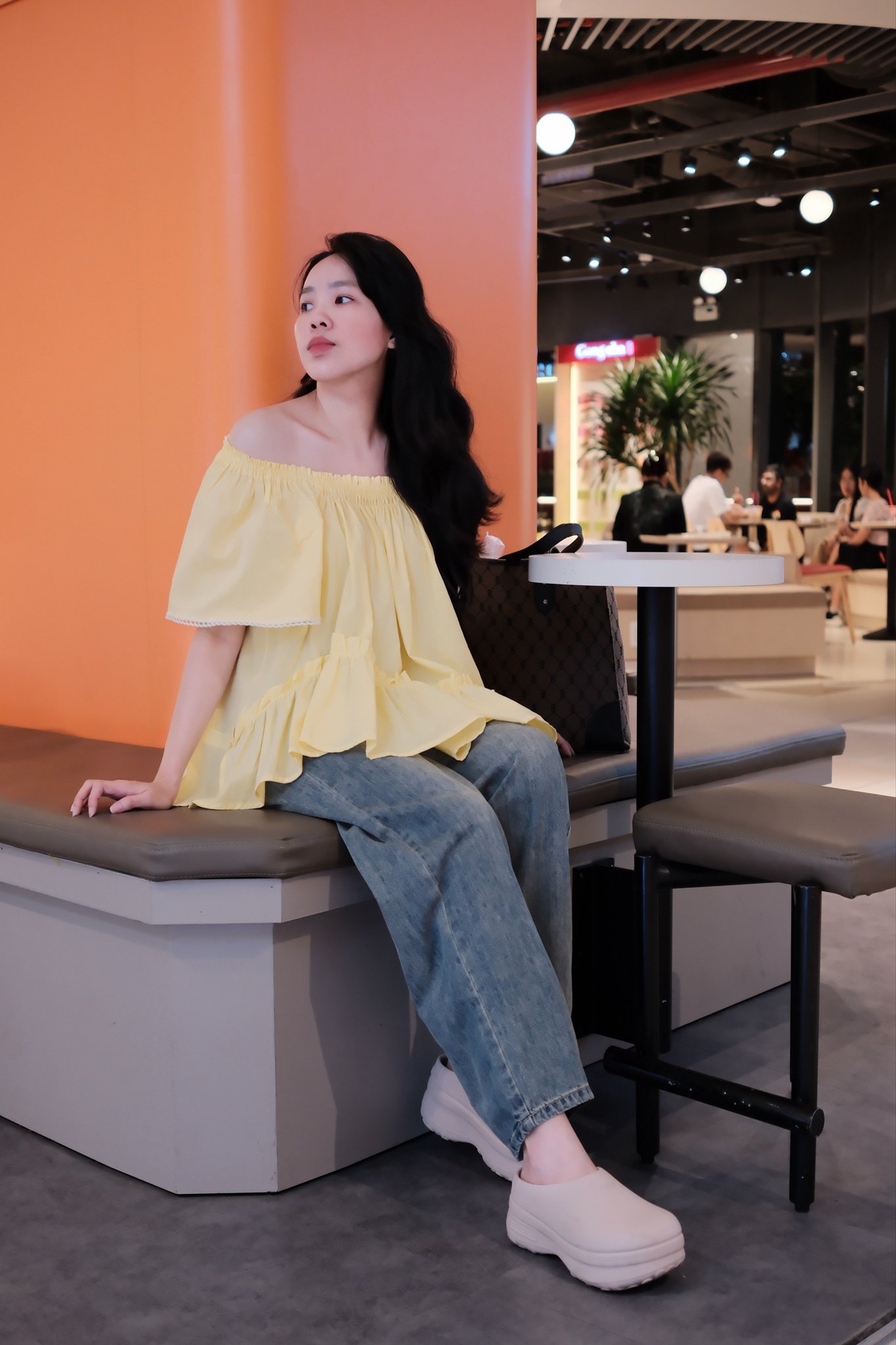 Áo Sơ Mi Cổ Vuông Bo Chun Tay Ngắn Viền Ren Chất Thô Dáng Rộng - Thanh Lịch, Đi Chơi, Đi Làm - Ảnh 2