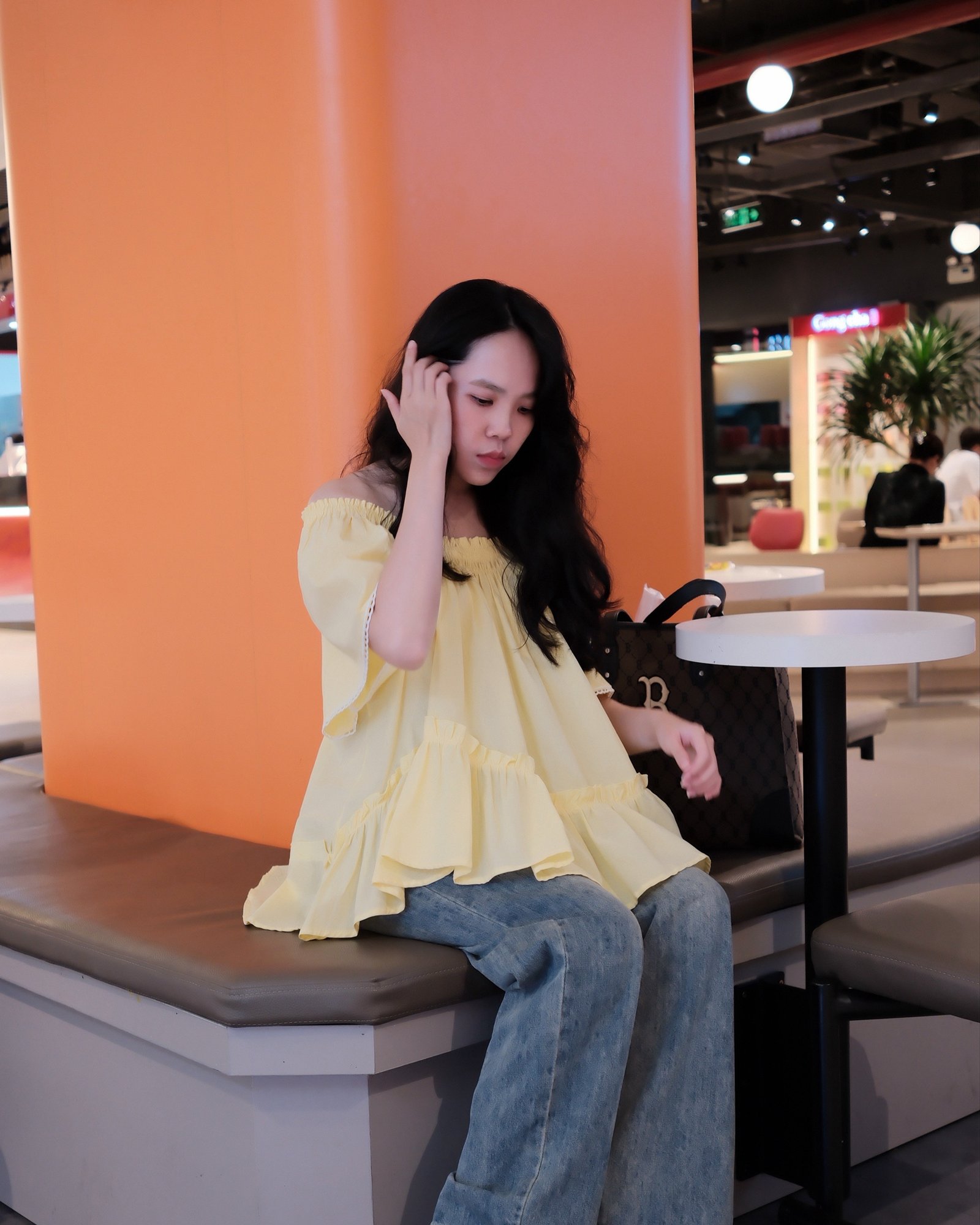 Áo Sơ Mi Cổ Vuông Bo Chun Tay Ngắn Viền Ren Chất Thô Dáng Rộng - Thanh Lịch, Đi Chơi, Đi Làm - Ảnh 5