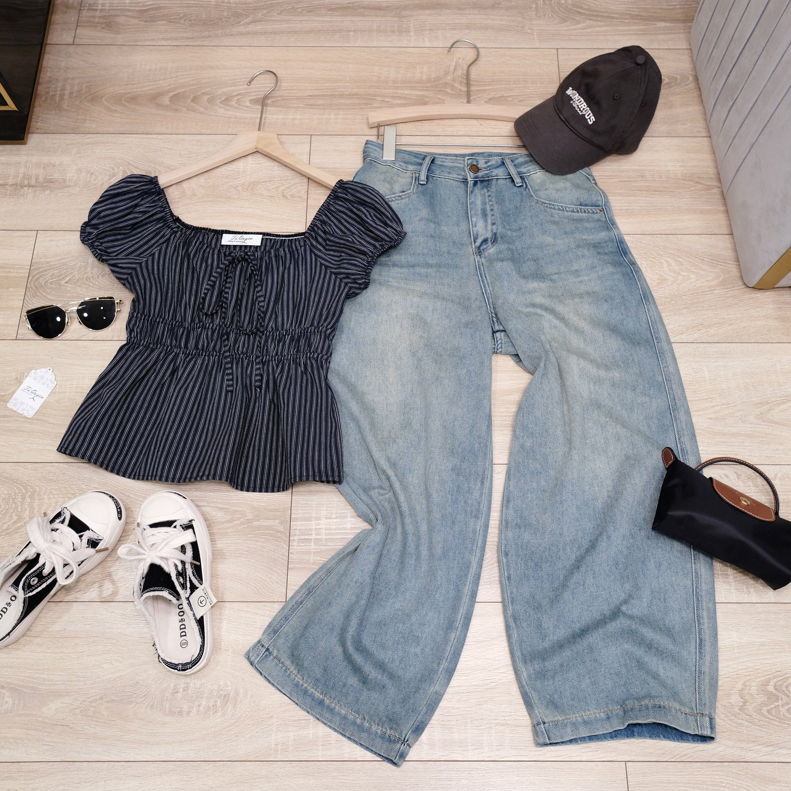 Áo Sơ Mi Cổ Vuông Rút Dây Kẻ Sọc Eo Chun Tay Ngắn Bo Chun - Ảnh 8