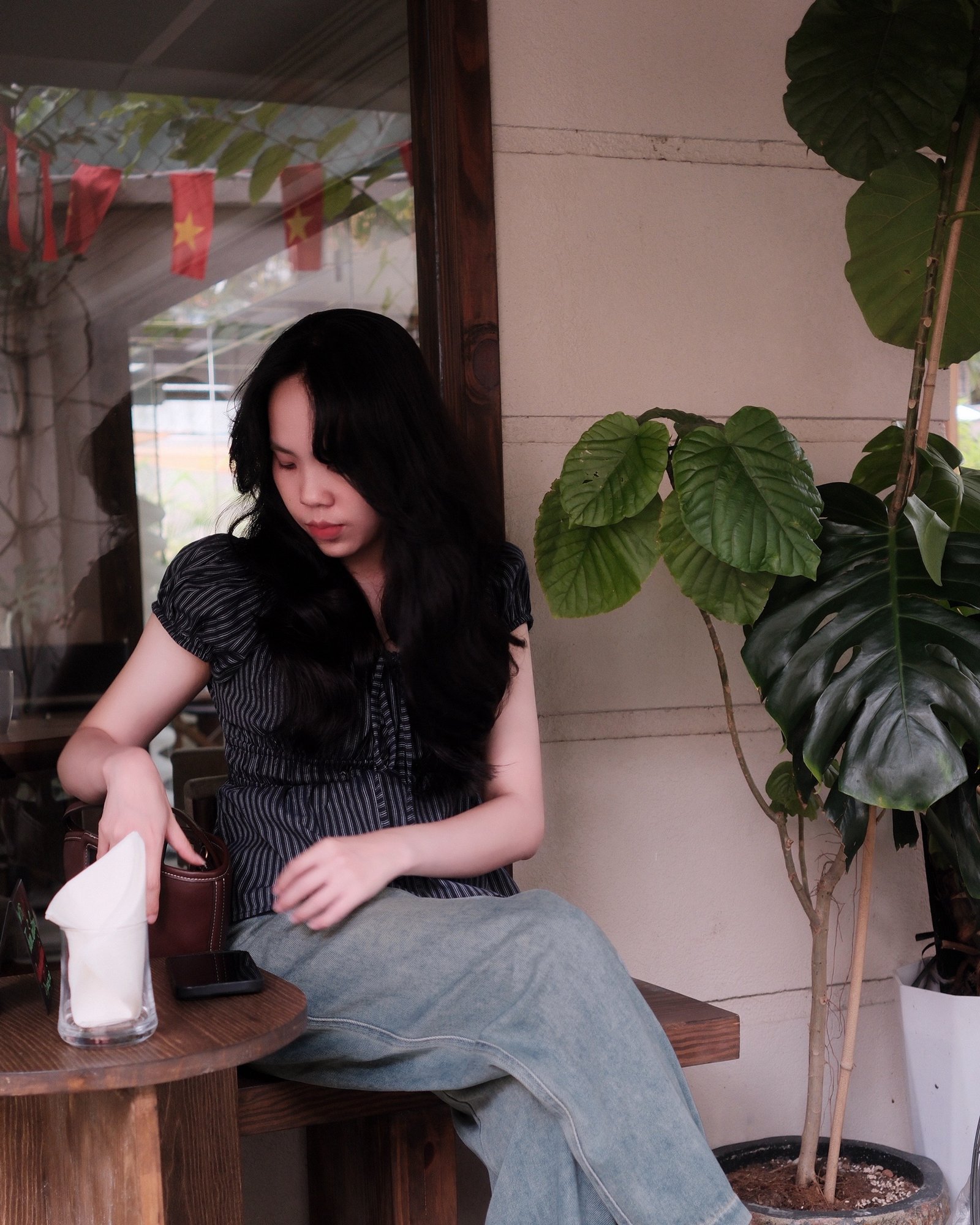 Áo Sơ Mi Cổ Vuông Rút Dây Kẻ Sọc Eo Chun Tay Ngắn Bo Chun - Ảnh 9