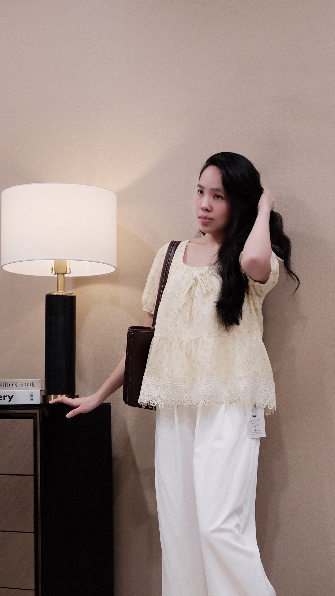 Áo Sơ Mi Kiểu Cổ Vuông Hoa Nhí Cột Nơ Phối Ren Tay Ngắn Bo Chun - Đi Chơi, Du Lịch - Ảnh 5