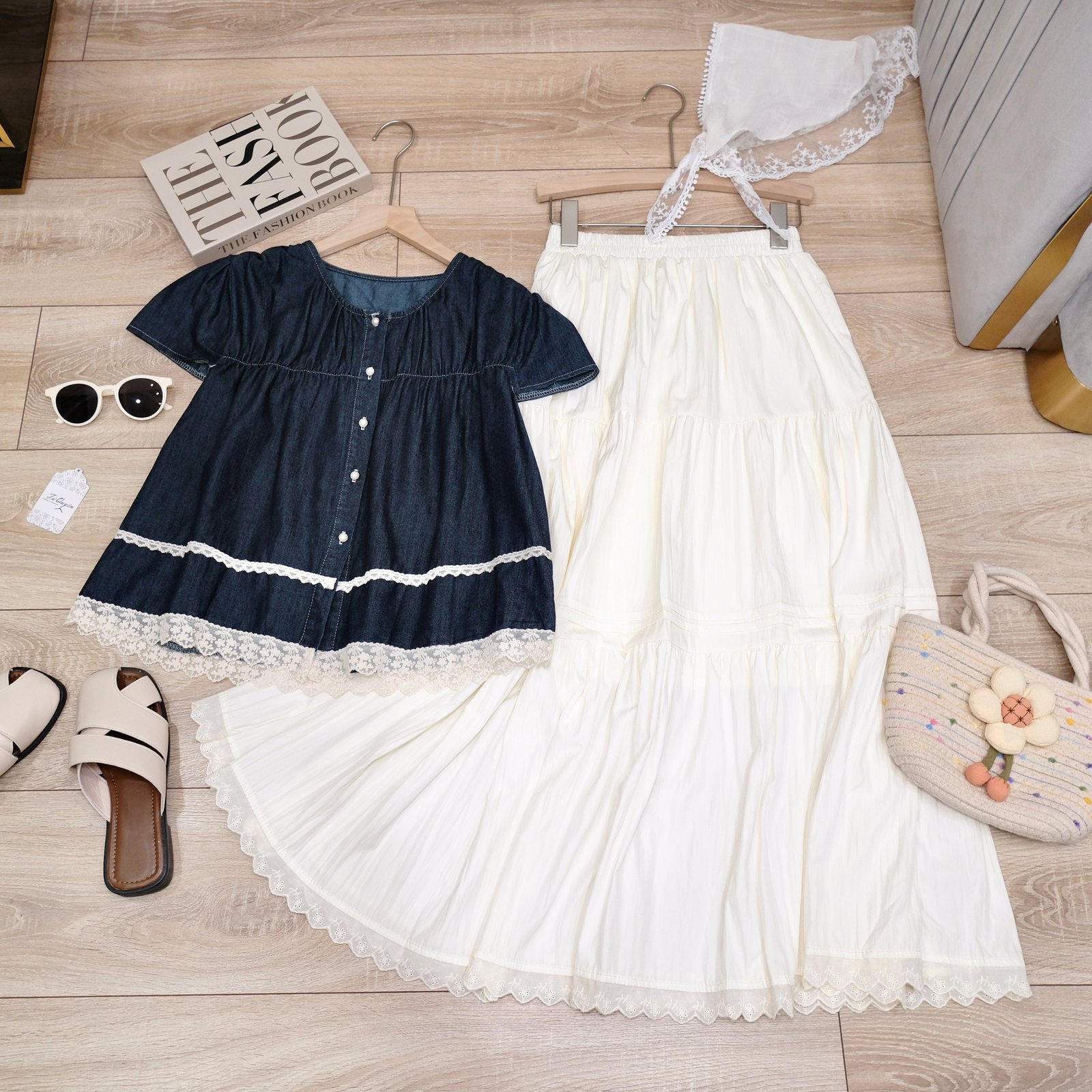 Áo Sơ Mi Jean Cổ Tròn Viền Ren Tay Ngắn Thanh Lịch - Ảnh 3