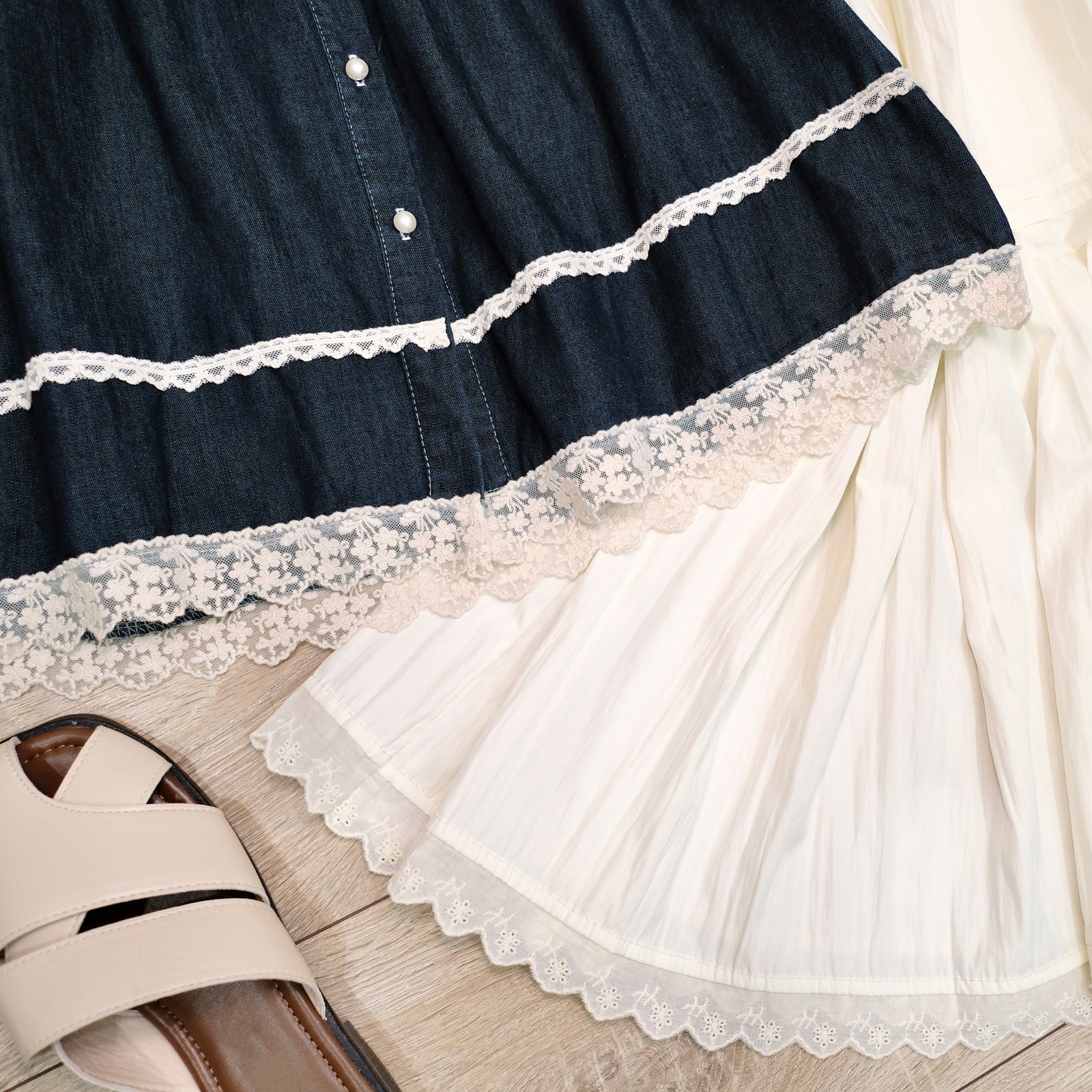 Áo Sơ Mi Jean Cổ Tròn Viền Ren Tay Ngắn Thanh Lịch - Ảnh 2