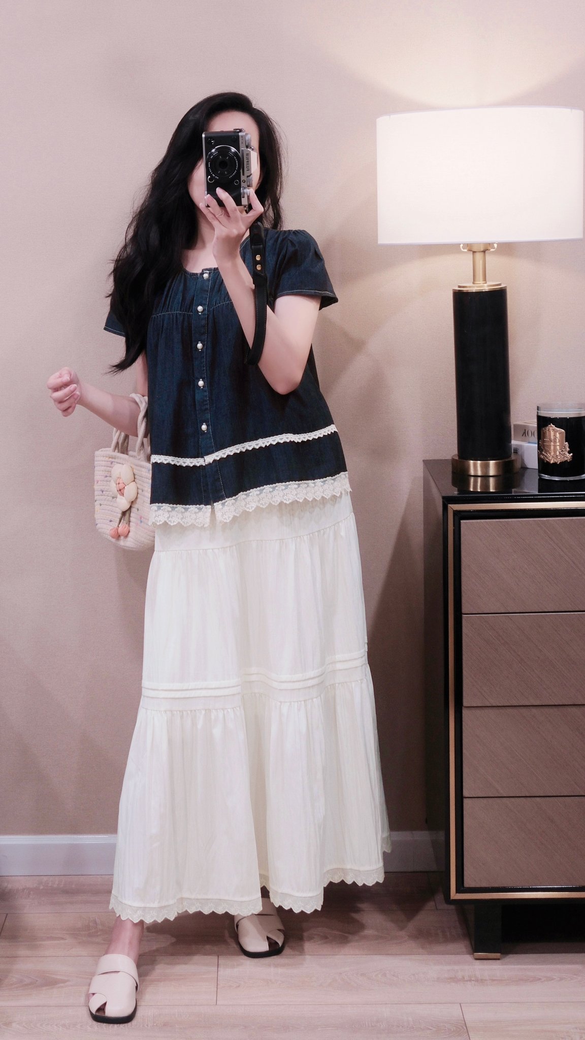 Áo Sơ Mi Jean Cổ Tròn Viền Ren Tay Ngắn Thanh Lịch - Ảnh 6