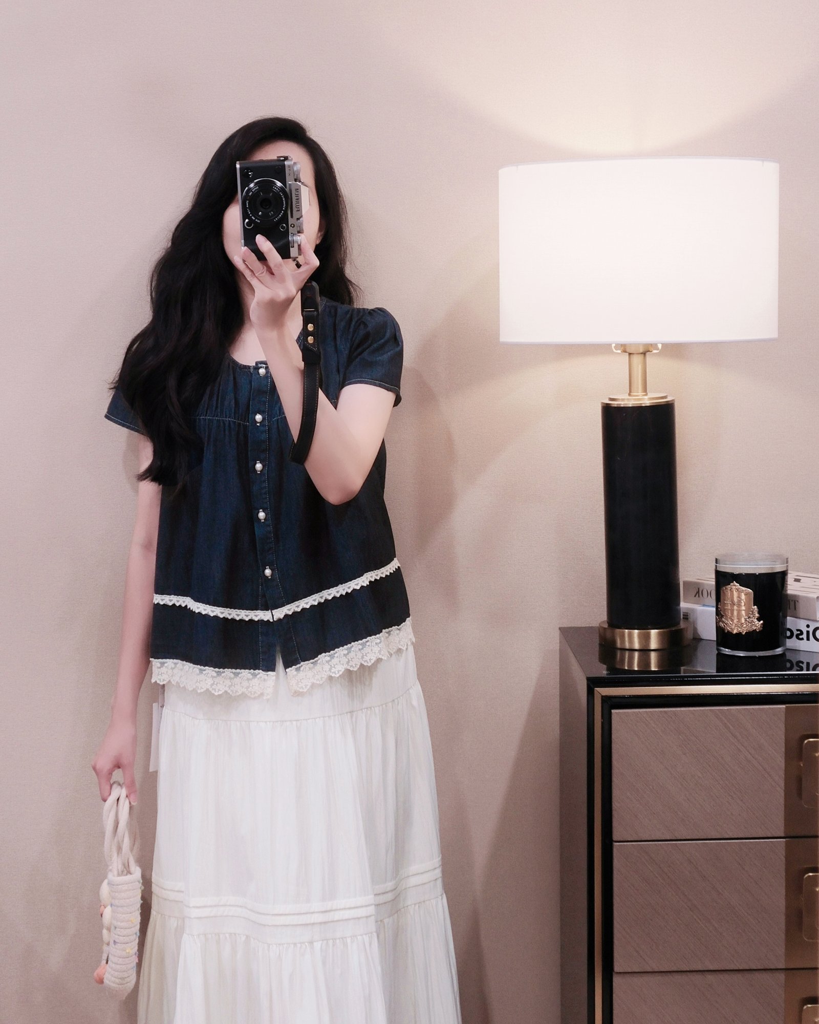 Áo Sơ Mi Jean Cổ Tròn Viền Ren Tay Ngắn Thanh Lịch - Ảnh 5