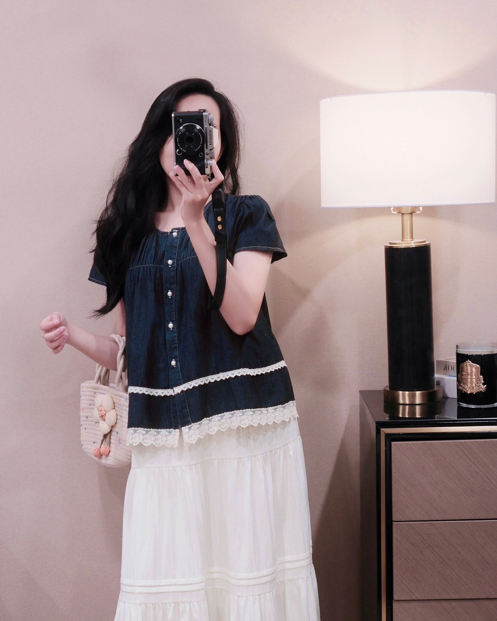 Áo Sơ Mi Jean Cổ Tròn Viền Ren Tay Ngắn Thanh Lịch - Ảnh 7