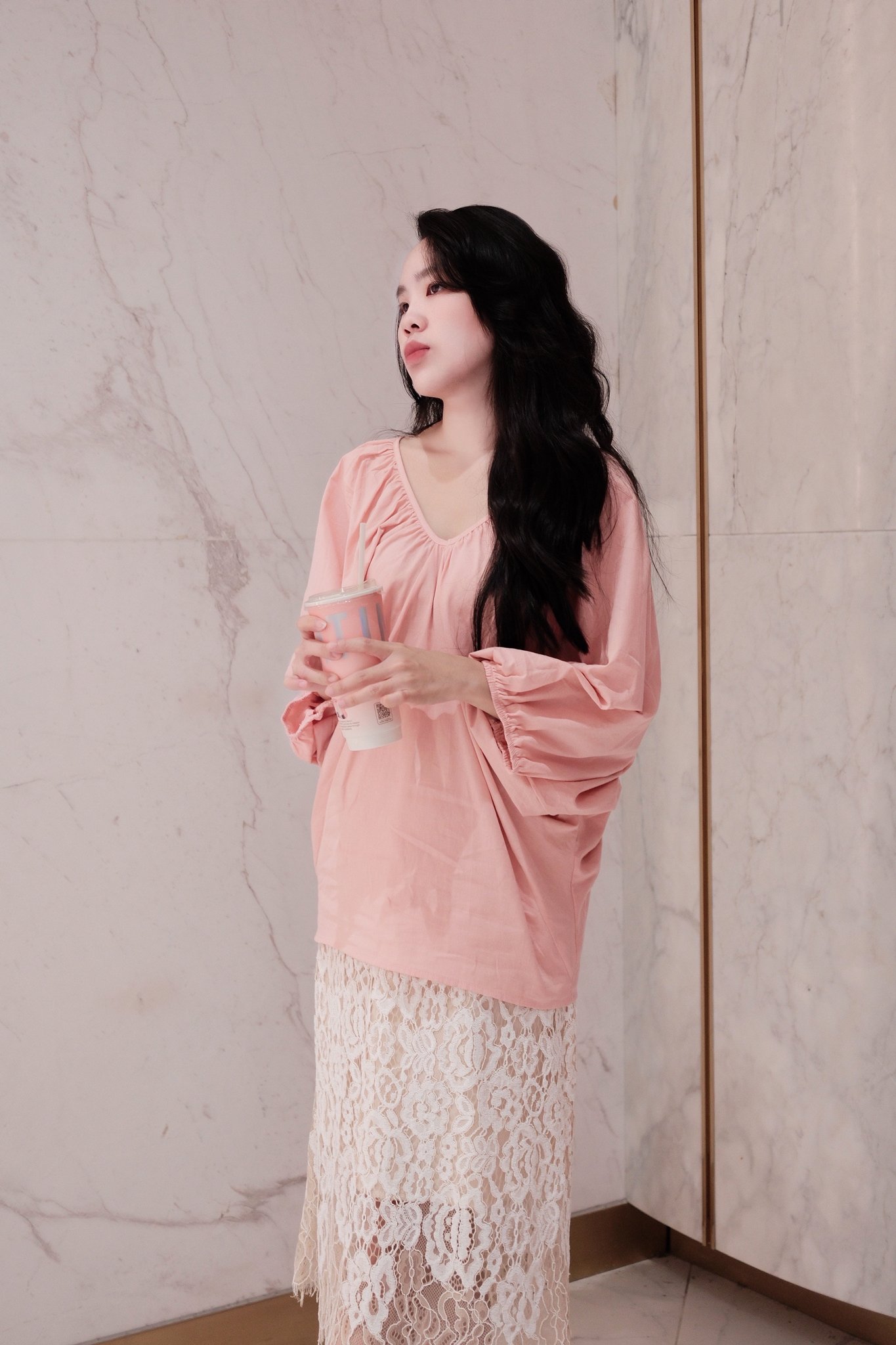 Áo Sơ Mi Nữ Cổ V Tay Phồng Cánh Dơi Tay Lỡ Bo Chun - Ảnh 3