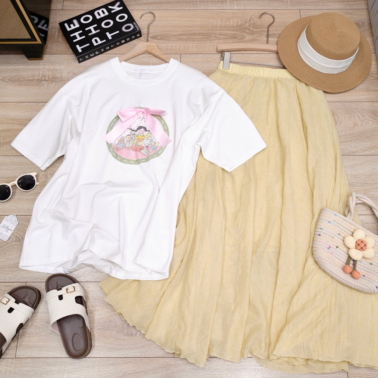 Áo Thun Nữ Cổ Tròn In Hình Đính Nơ Tay Ngắn Phong Cách Casual - Ảnh 3