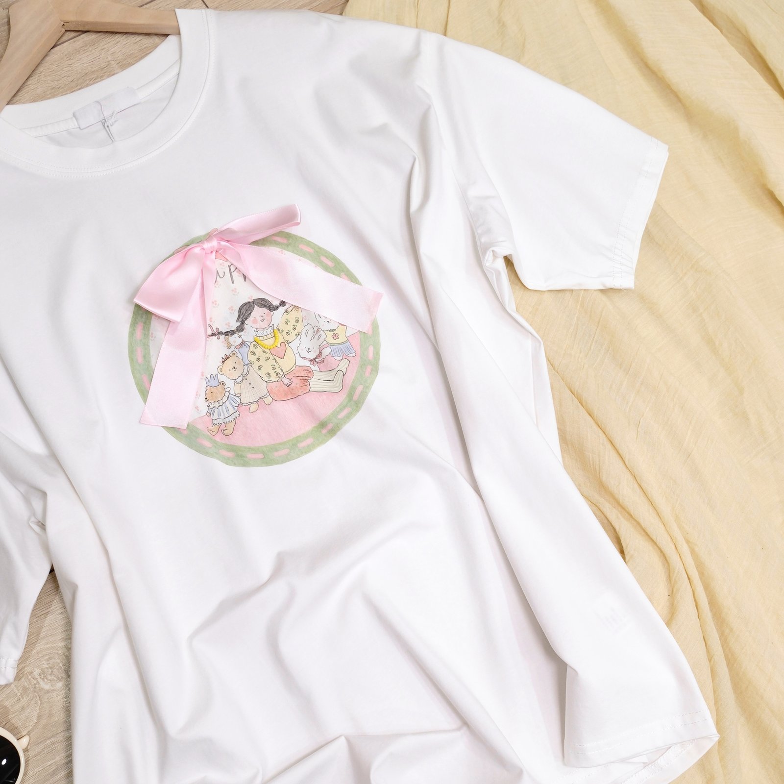 Áo Thun Nữ Cổ Tròn In Hình Đính Nơ Tay Ngắn Phong Cách Casual - Ảnh 2