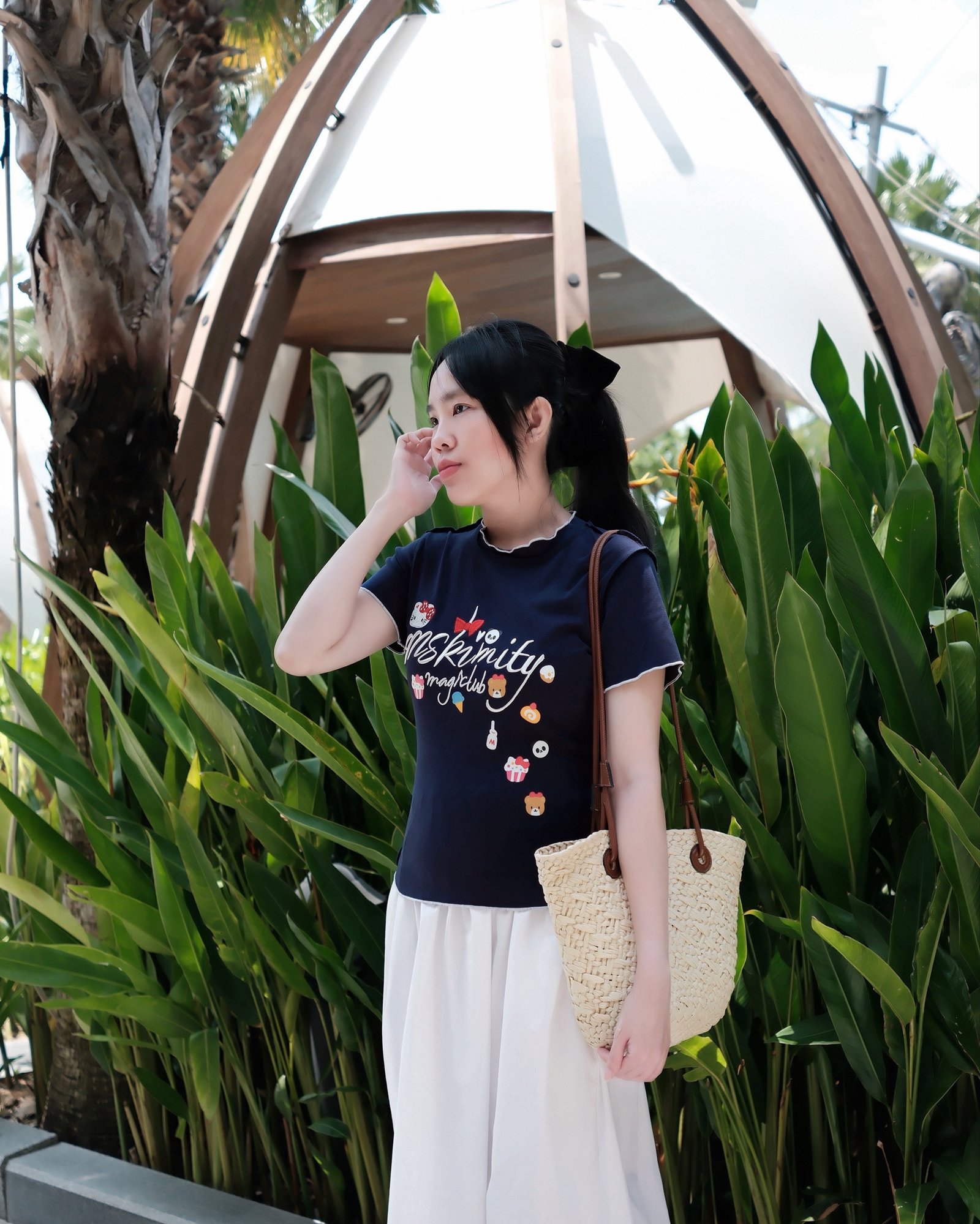 Áo Thun Nữ Cổ Viền Bèo Thêu Chữ Tay Ngắn Phong Cách Hàn Quốc Đi Chơi Du Lịch - Ảnh 6