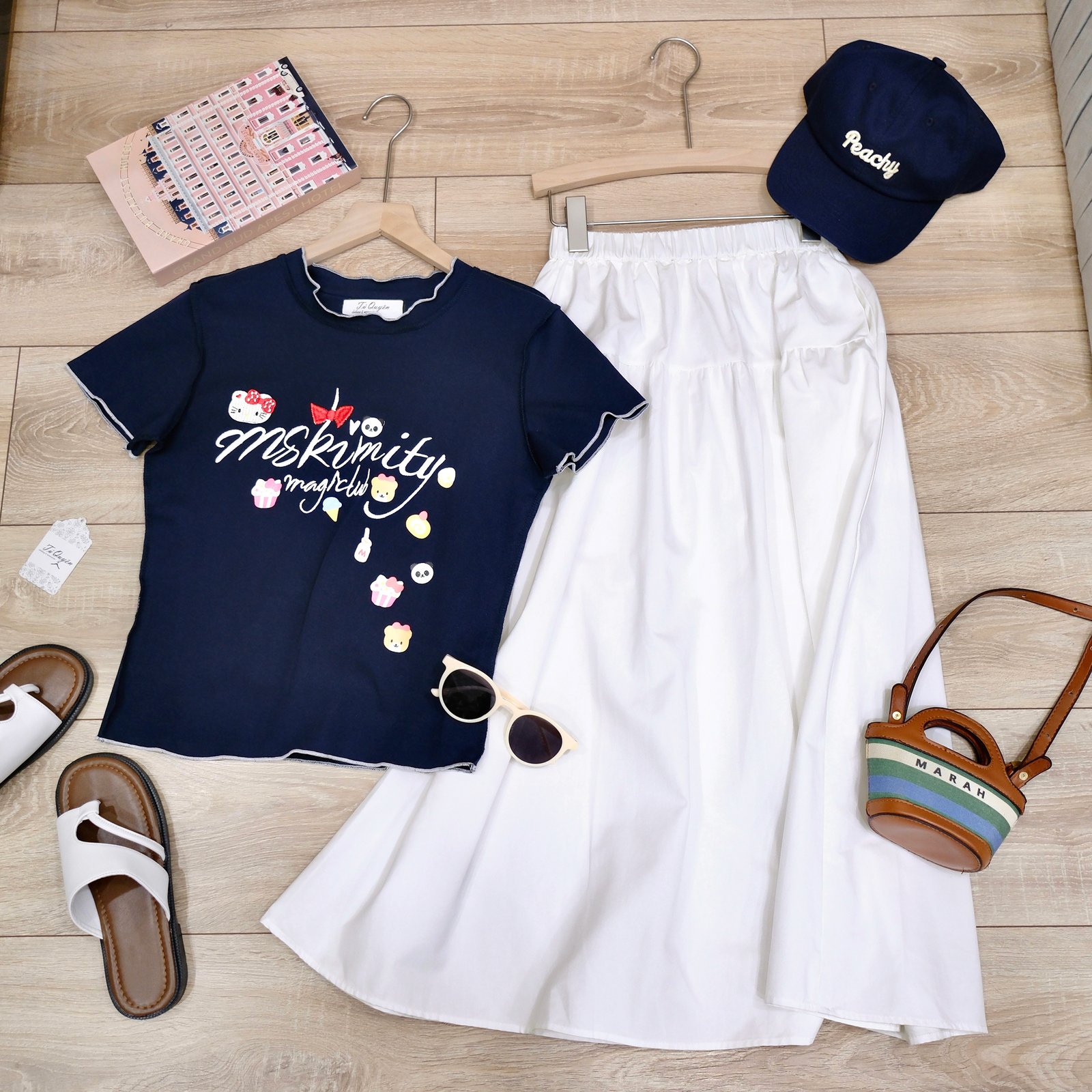 Áo Thun Nữ Cổ Viền Bèo Thêu Chữ Tay Ngắn Phong Cách Hàn Quốc Đi Chơi Du Lịch - Ảnh 2