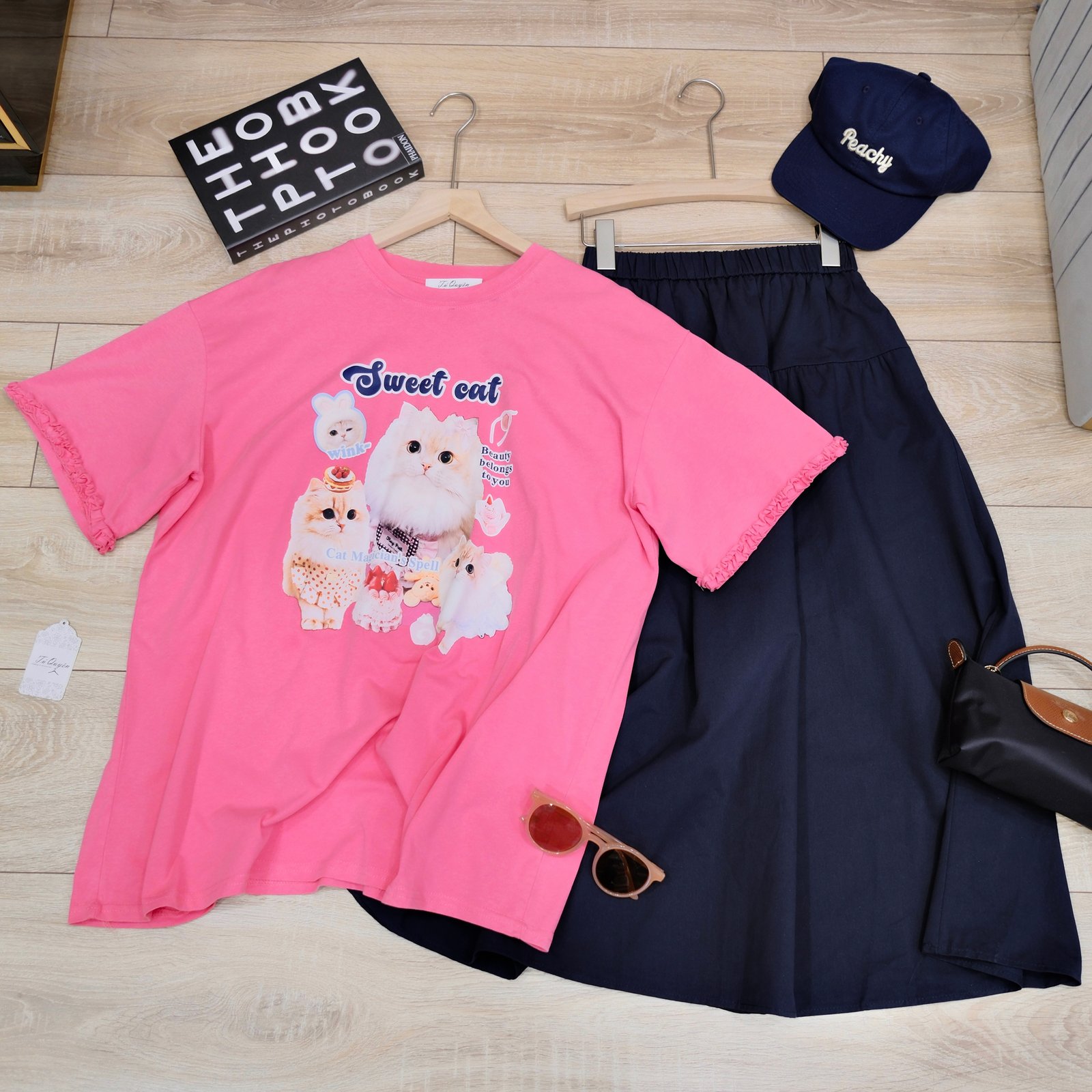 Áo Thun Nữ Cổ Tròn Tay Ngắn In Hình Mèo Cute, Áo Phông Form Rộng Chất Cotton Mềm Mát Đi Chơi, Dạo Phố - Ảnh 4