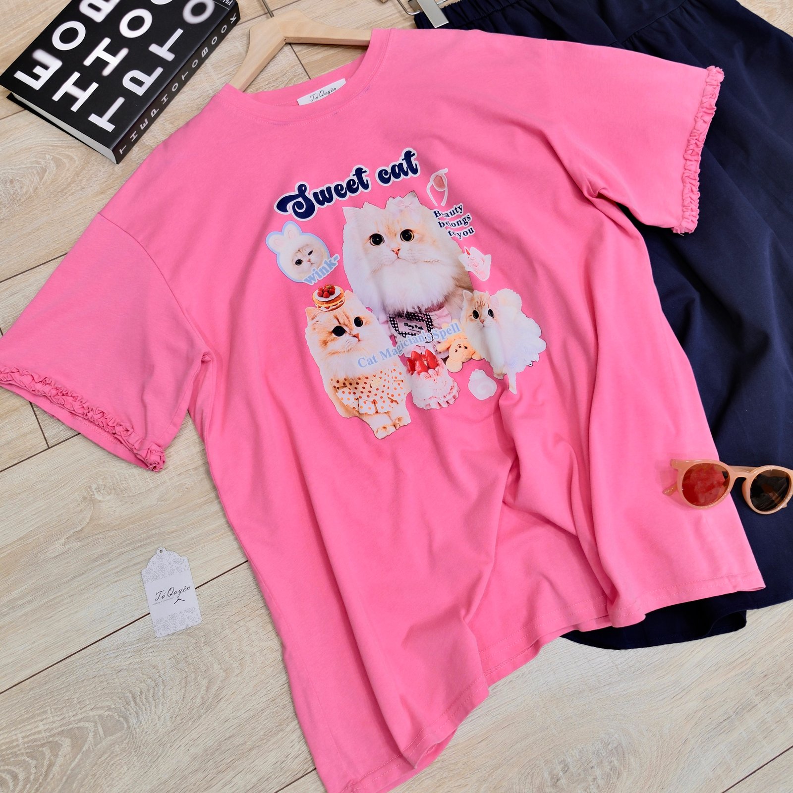 Áo Thun Nữ Cổ Tròn Tay Ngắn In Hình Mèo Cute, Áo Phông Form Rộng Chất Cotton Mềm Mát Đi Chơi, Dạo Phố - Ảnh 6