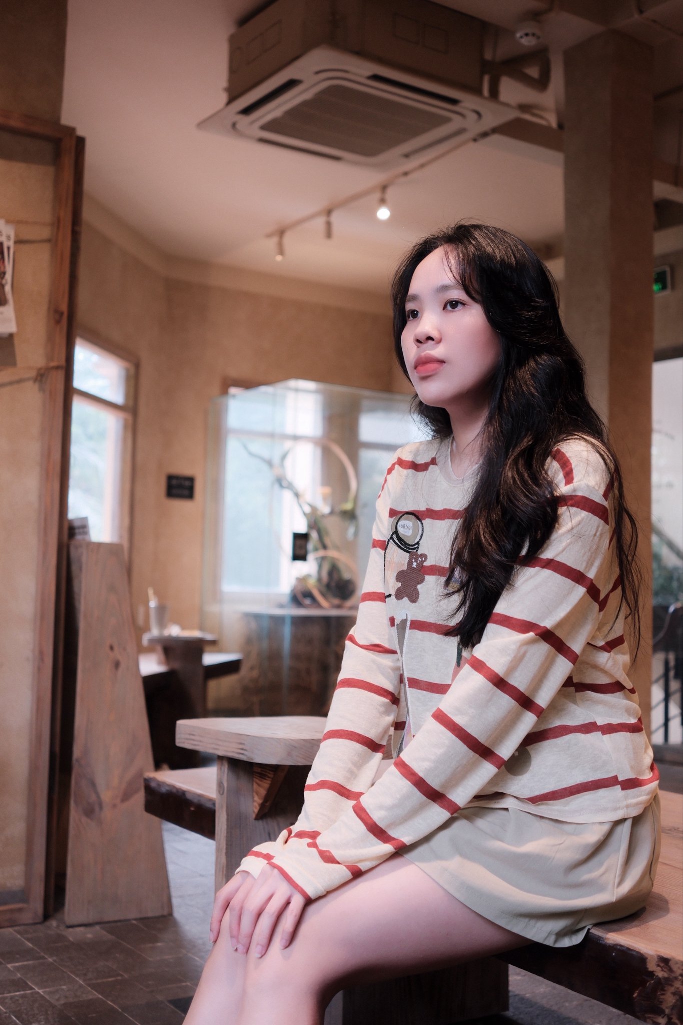 Áo thun giấy cổ tròn lưới kẻ sọc in hình tay dài thời trang nữ phong cách trẻ trung - Ảnh 6