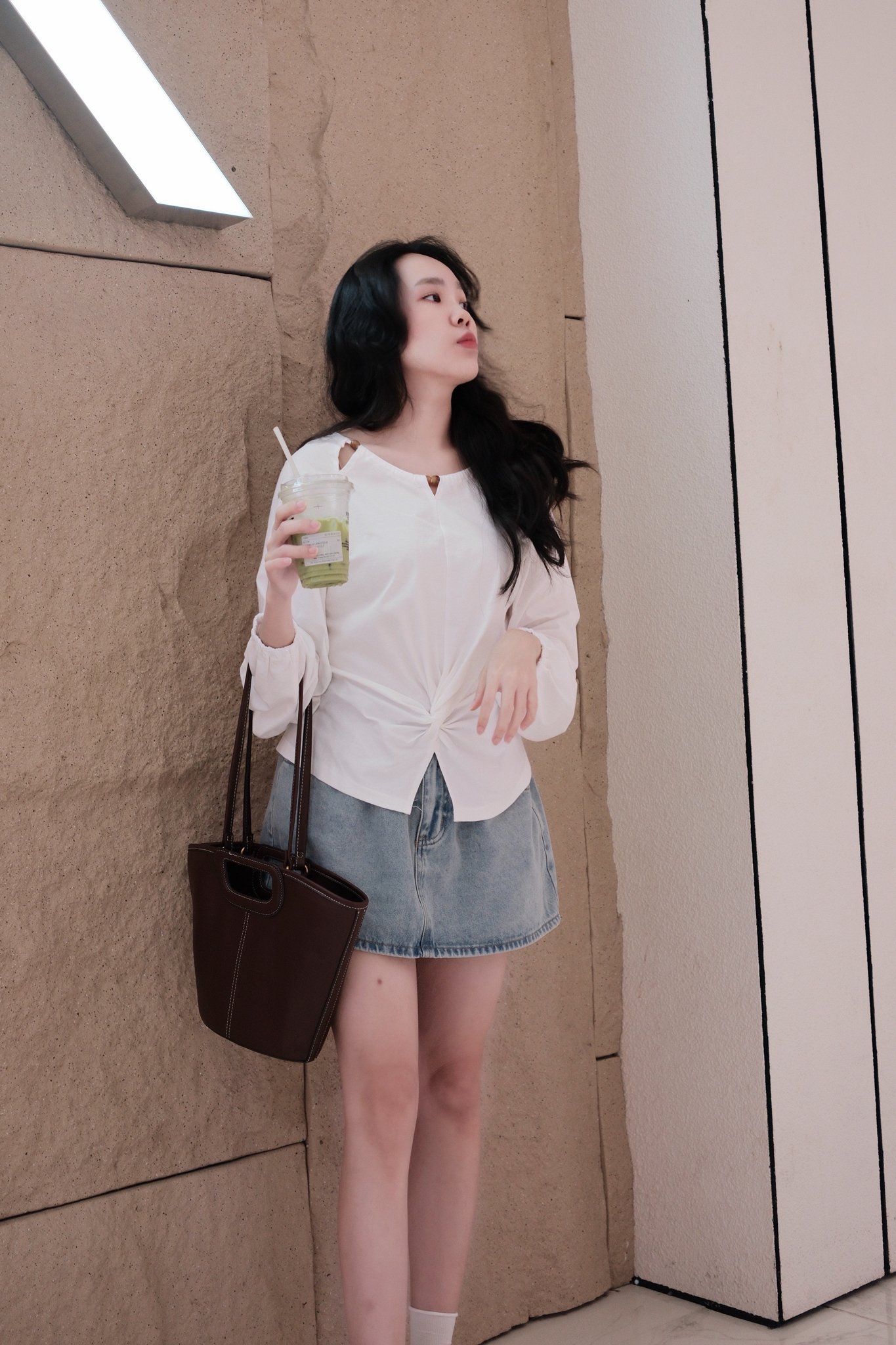 Áo Thun Nữ Cổ Tròn Rút Dây Eo Tay Dài Bo Chun Đi Chơi - Ảnh 3