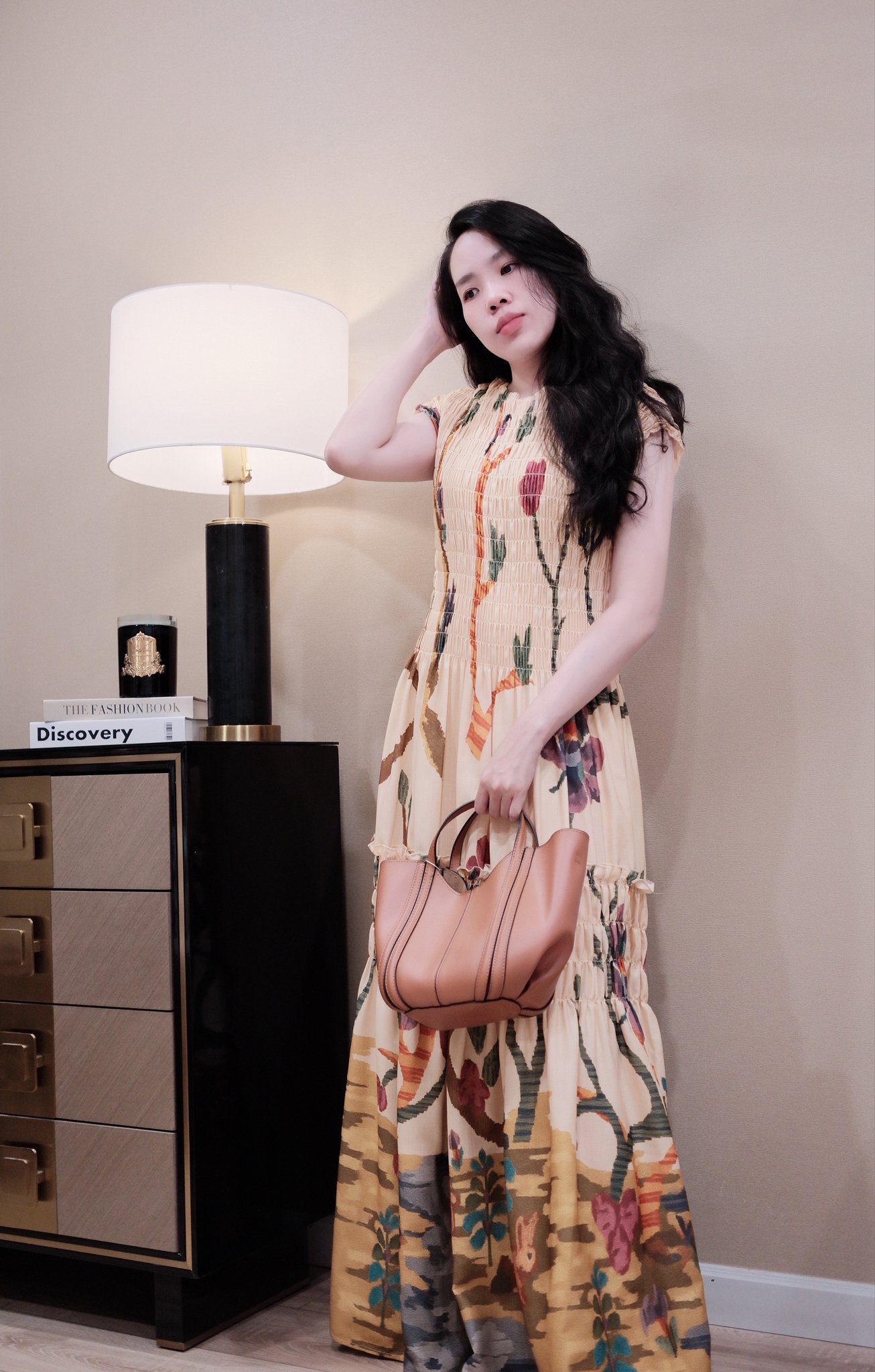 Váy Maxi Hoa Cổ Cao Bo Chun Xếp Tầng Sát Nách Thô Dáng Vừa Đi Chơi Du Lịch - Ảnh 5