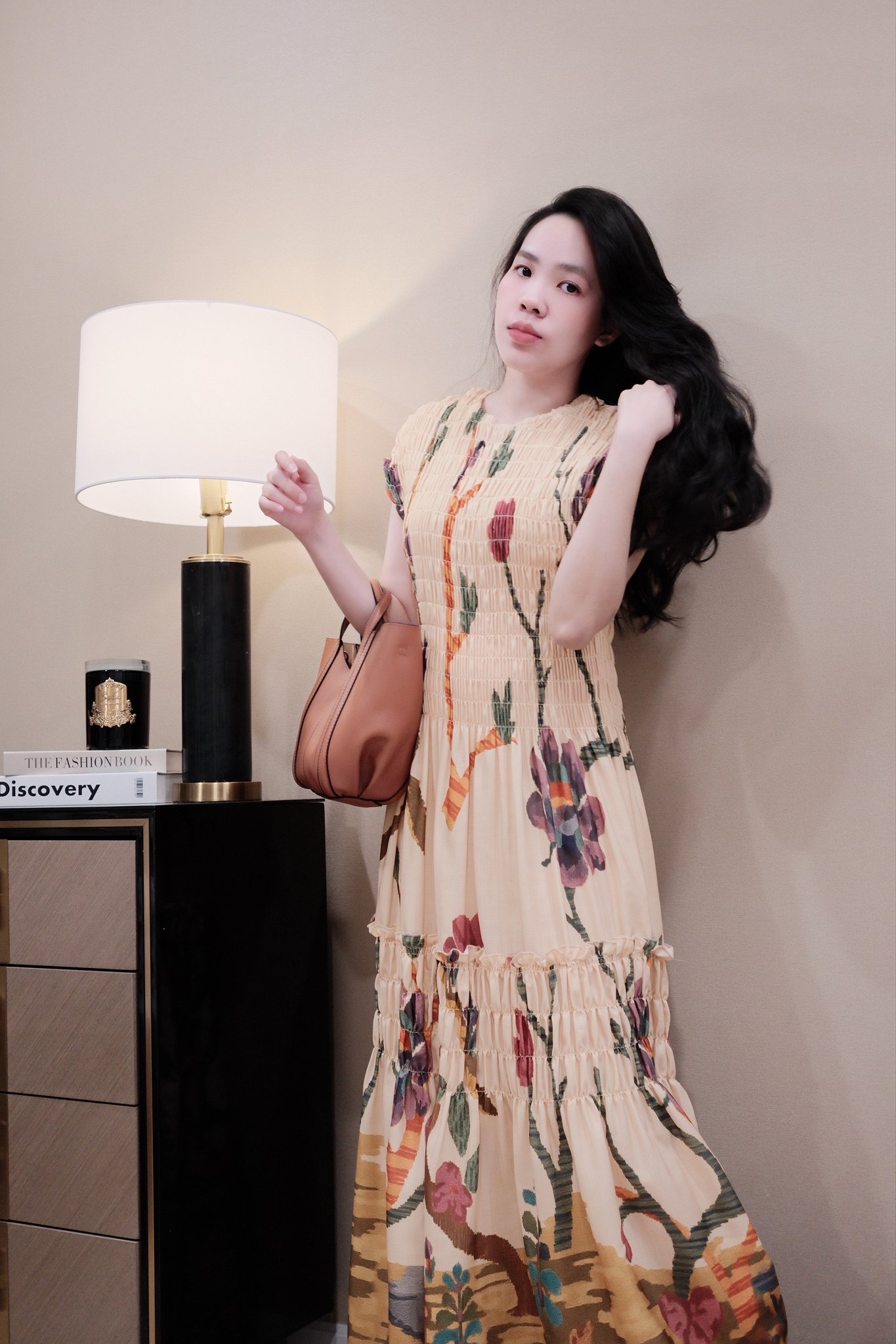 Váy Maxi Hoa Cổ Cao Bo Chun Xếp Tầng Sát Nách Thô Dáng Vừa Đi Chơi Du Lịch - Ảnh 6