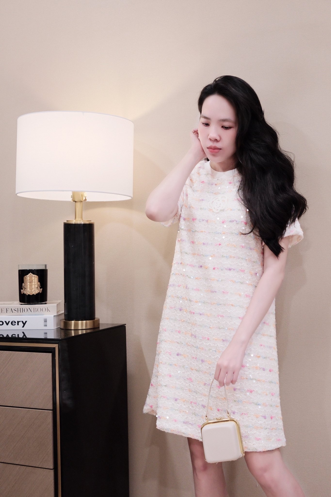 Váy suông len kết cườm cổ tròn tay ngắn có lót - Thiết kế thanh lịch, sang trọng - Ảnh 5