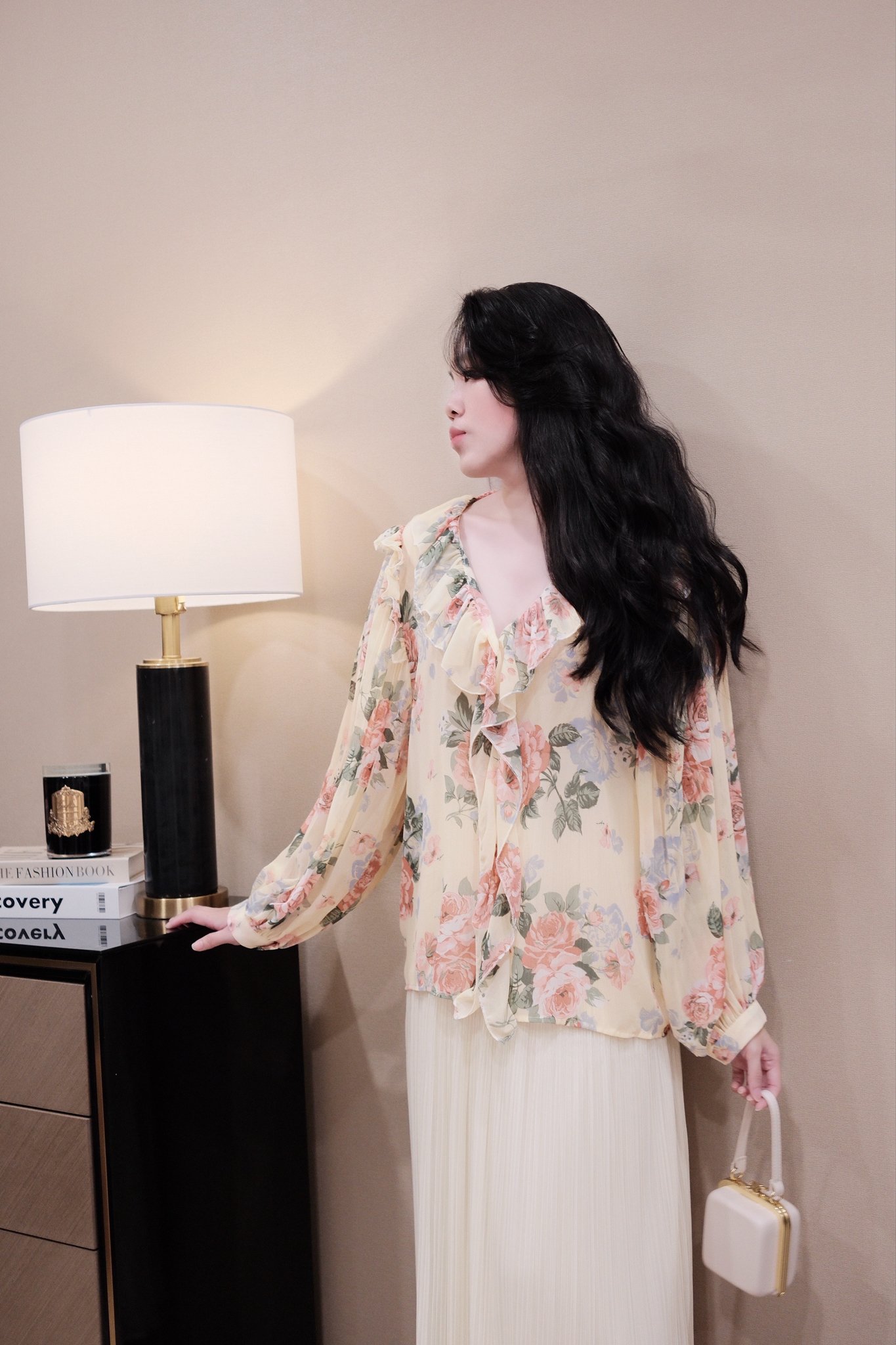 Áo Sơ Mi Voan Hoa Cổ Tim Tay Dài Nút Dọc Thanh Lịch - Phong Cách Nữ Tính, Hiện Đại Cho Mọi Dịp - Ảnh 4