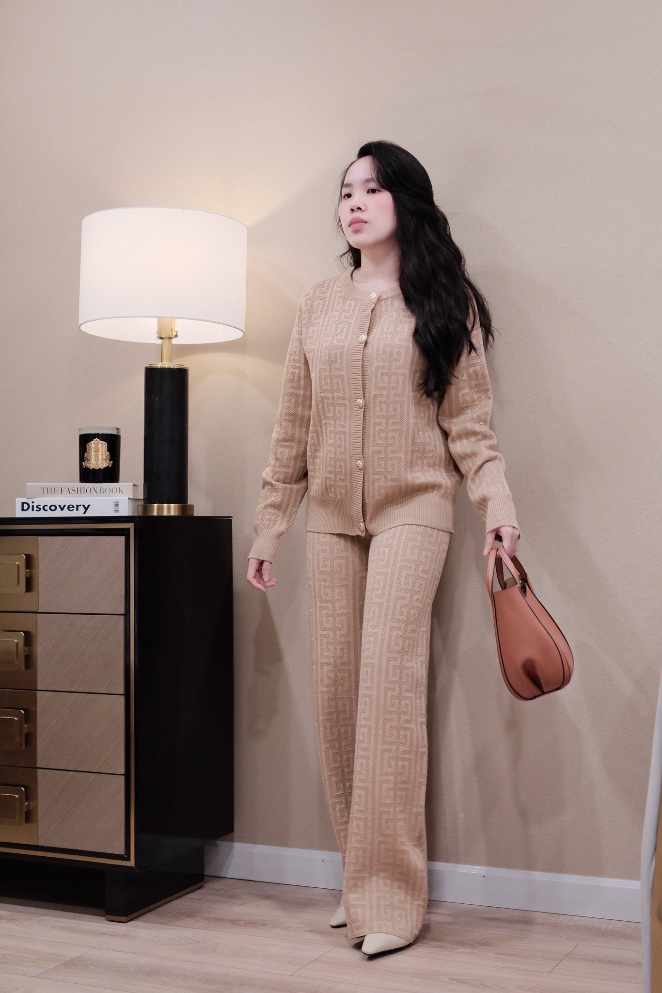 Set Len Nữ Dài Tay Họa Tiết Cao Cấp - Áo Cardigan Cổ Tròn & Quần Suông Dài Lưng Thun Thanh Lịch, Thời Thượng - Ảnh 2