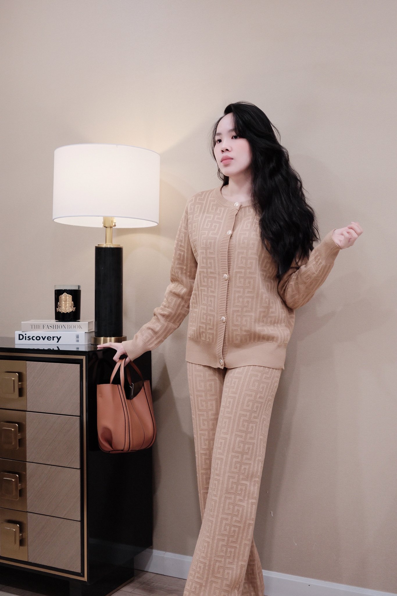 Set Len Nữ Dài Tay Họa Tiết Cao Cấp - Áo Cardigan Cổ Tròn & Quần Suông Dài Lưng Thun Thanh Lịch, Thời Thượng - Ảnh 3