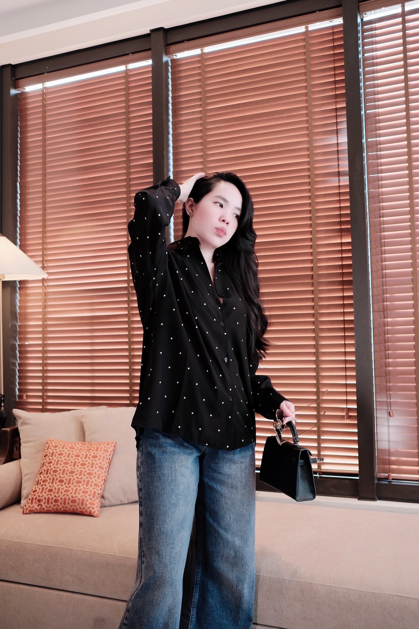 Áo Sơ Mi Nữ Chấm Bi Tay Dài Thanh Lịch, Phong Cách Công Sở & Đời Thường Hiện Đại - Ảnh 5