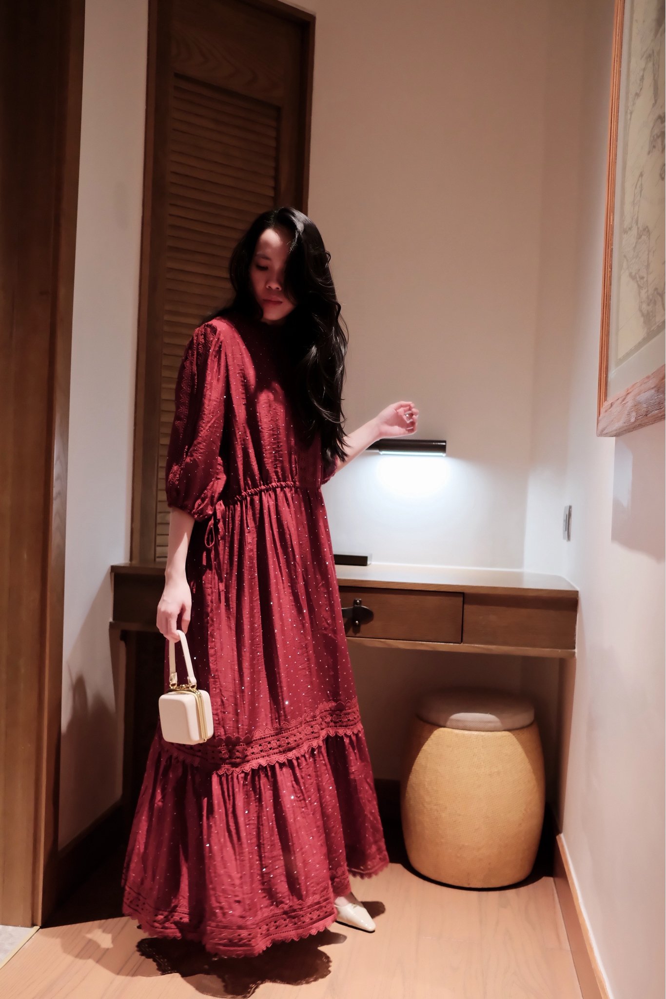 Váy Maxi Cổ Trụ Phối Ren Đính Cườm Dáng Rộng - Thiết Kế Tay Lỡ Bo Chun, Thích Hợp Du Lịch - Ảnh 9