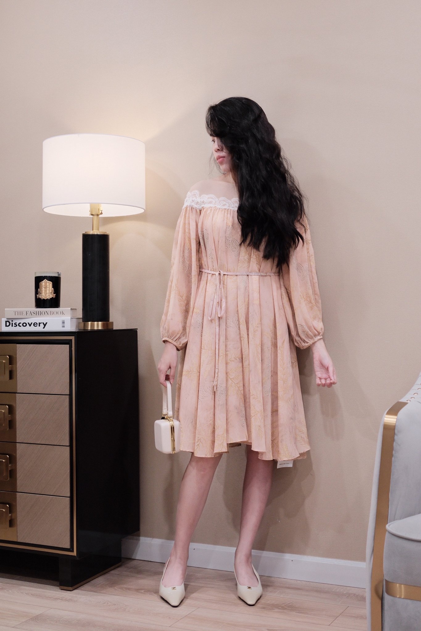 Váy Suông Voan Cổ Thuyền Phối Ren Lưới Tay Dài Thanh Lịch, Có Lót – Thiết Kế Cao Cấp Cho Tiệc Nhẹ, Đi Chơi & Du Lịch - Ảnh 2