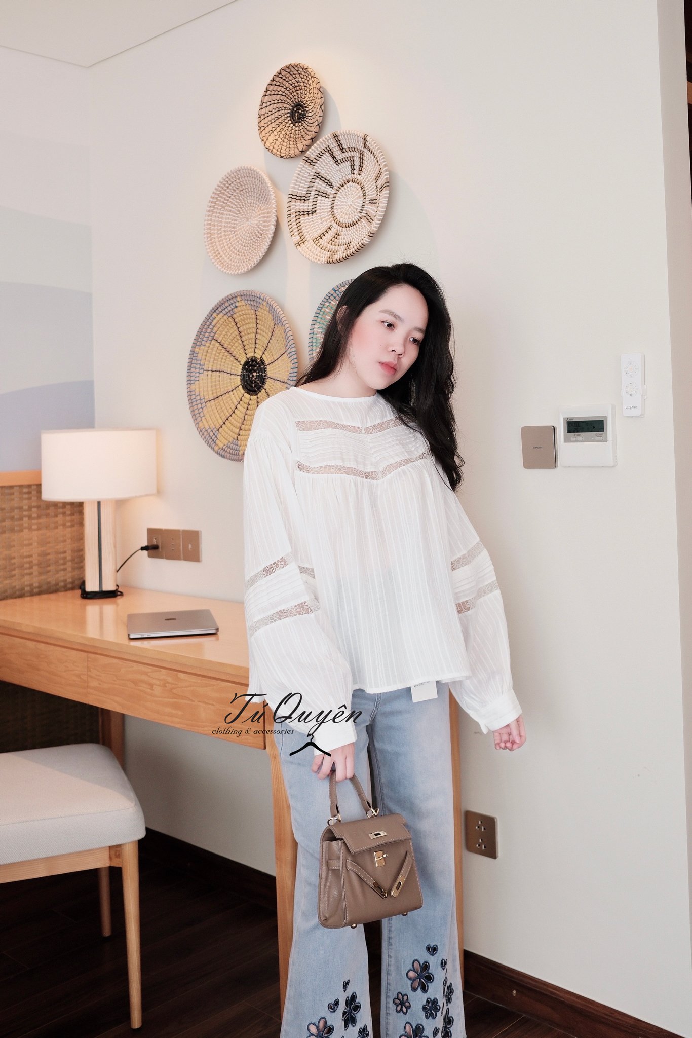 Áo Sơ Mi Nữ Cổ Tròn Phối Ren Xếp Ly Tinh Tế, Tay Dài Chất Thô Cao Cấp - Phong Cách Thanh Lịch Cho Mọi Dịp - Ảnh 5