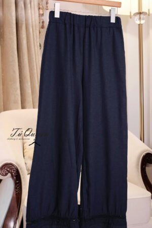 Quần Baggy Nữ Lưng Chun Gấu Ren Tinh Tế - Thoải Mái Thanh Lịch Cho Mọi Phong Cách, Dễ Dàng Phối Đồ