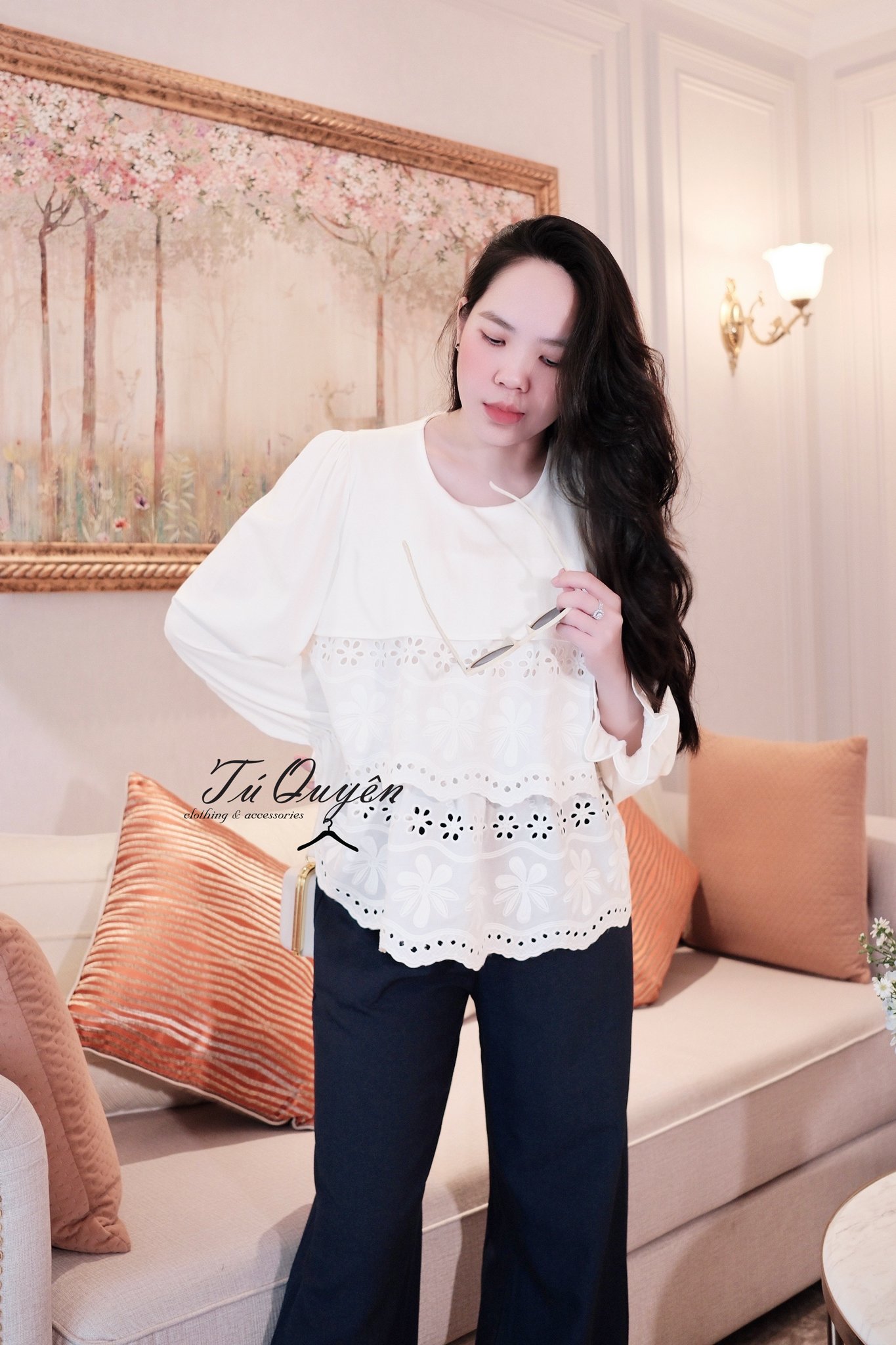 Quần Baggy Nữ Lưng Chun Gấu Ren Tinh Tế - Thoải Mái Thanh Lịch Cho Mọi Phong Cách, Dễ Dàng Phối Đồ - Ảnh 2