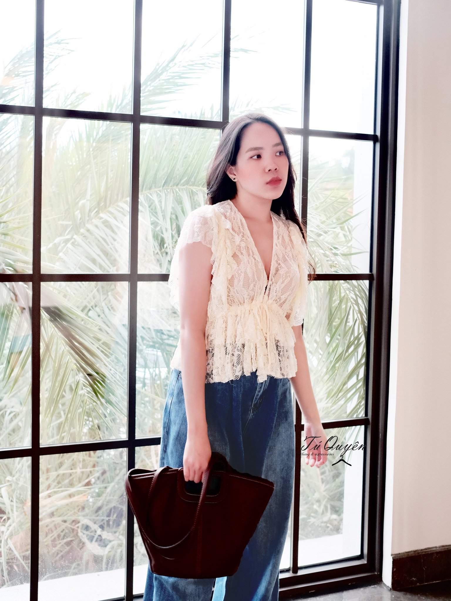 Áo Ren Nữ Croptop Cổ V Dây Rút Tay Cánh Tiên Phối Bèo Điệu Đà Thanh Lịch, Phong Cách Du Lịch Hè Thu Hút - Ảnh 2