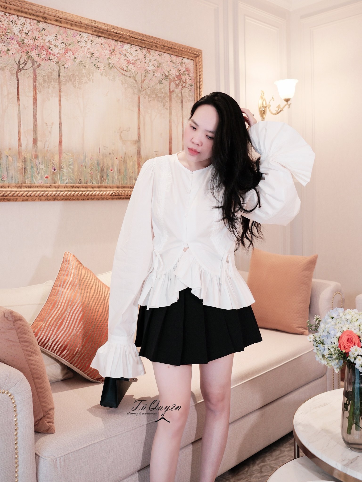 Áo Sơ Mi Cổ Tròn Dây Rút Eo Tay Bo Loe Thanh Lịch | Phong Cách Hiện Đại Năng Động - Ảnh 6
