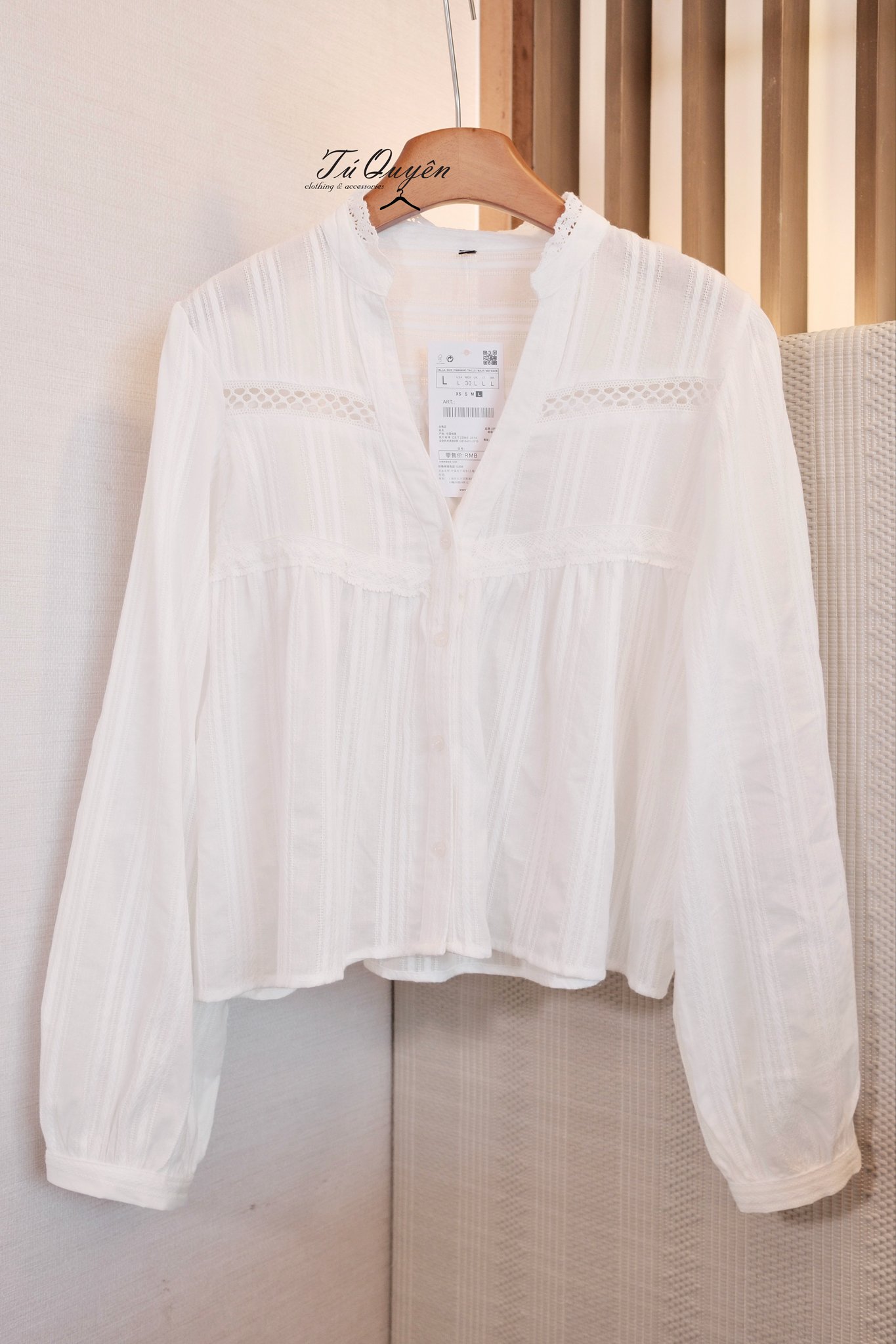 Áo Sơ Mi Nữ Kiểu Cổ V Phối Ren Tay Dài Croptop Thanh Lịch Sọc - Thời Trang Công Sở, Dạo Phố, Hàng Ngày", - Ảnh 6
