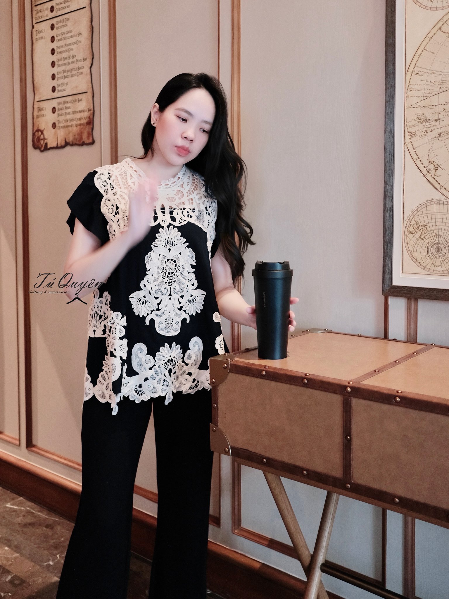 Áo Kiểu Nữ Cao Cấp Cổ Tròn Phối Ren Hoa Văn Tay Cánh Tiên Dáng Rộng - Thời Trang Thanh Lịch Đi Chơi, Du Lịch - Ảnh 6