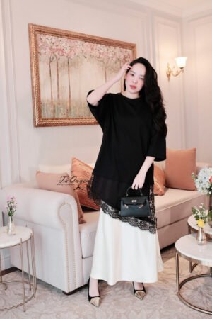 Áo Váy Suông Thanh Lịch Viền Ren Xẻ Tà Tay Lỡ – Thiết Kế Tầng Hiện Đại, Nữ Tính