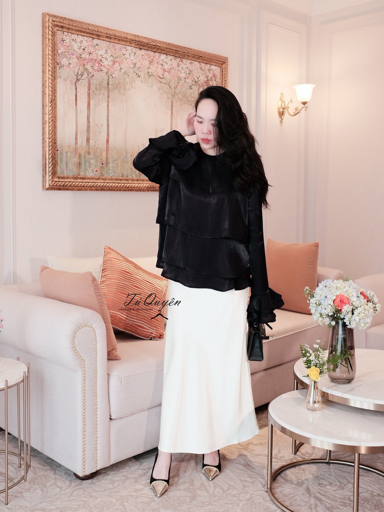 Áo Kiểu Lụa Cổ Tròn Xếp Tầng Tay Loa Nữ Cao Cấp – Thanh Lịch, Bay Bổng Cho Đi Tiệc & Du Lịch", - Ảnh 8