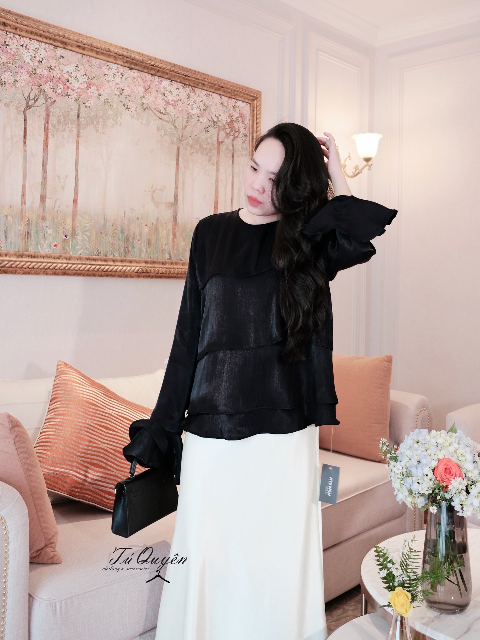 Áo Kiểu Lụa Cổ Tròn Xếp Tầng Tay Loa Nữ Cao Cấp – Thanh Lịch, Bay Bổng Cho Đi Tiệc & Du Lịch", - Ảnh 7