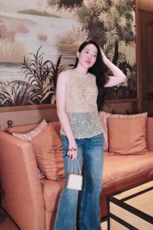 Áo Kiểu Sát Nách Lưới Đính Đá Hạt Cao Cấp – Thanh Lịch, Sang Chảnh Cho Mọi Dịp