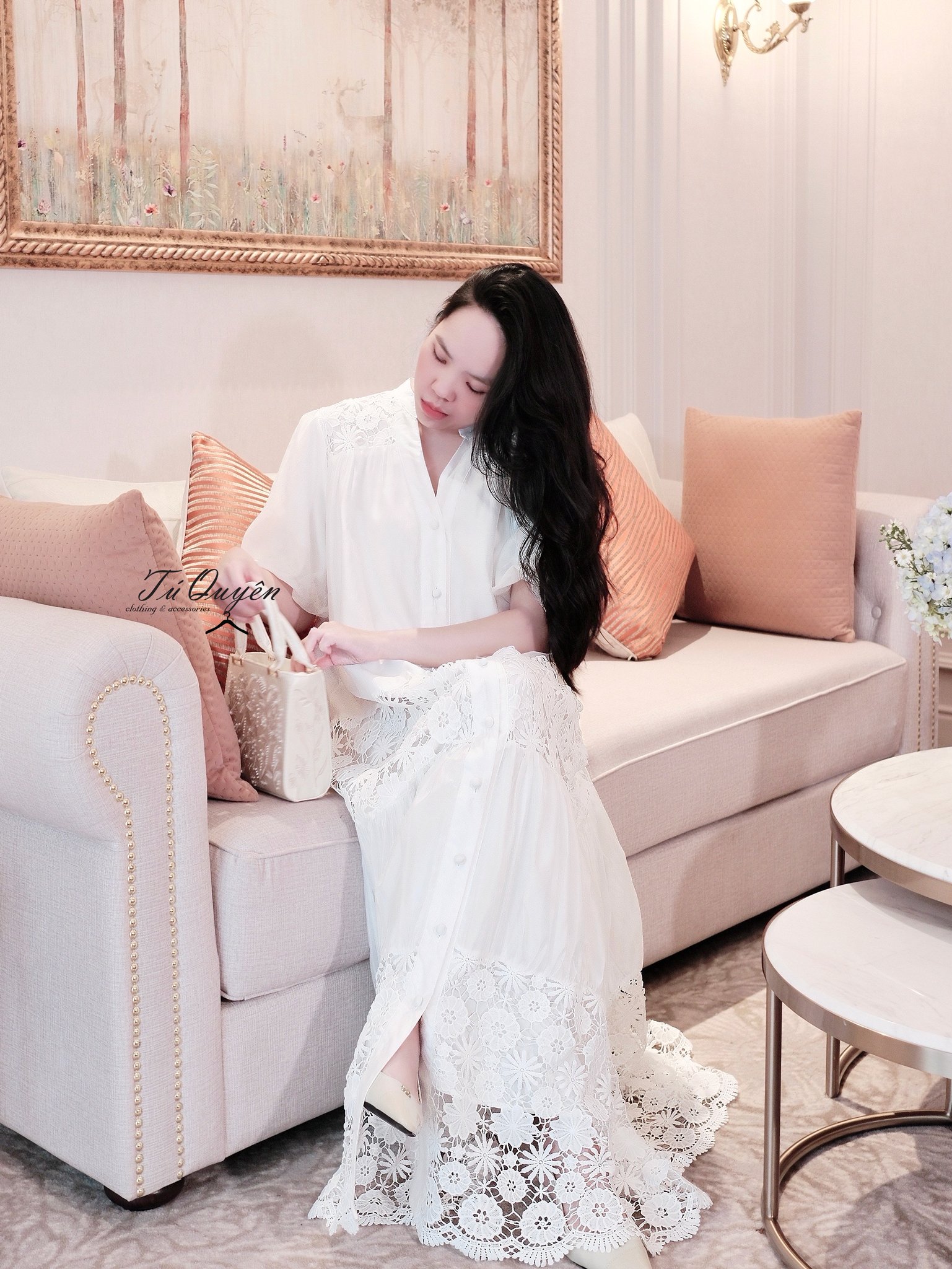 Váy Maxi Cổ Trụ Tay Phồng Nút Dọc, Thêu Hoa/Ren Tinh Xảo – Thanh Lịch, Bay Bổng Cho Mọi Chuyến Đi - Ảnh 7